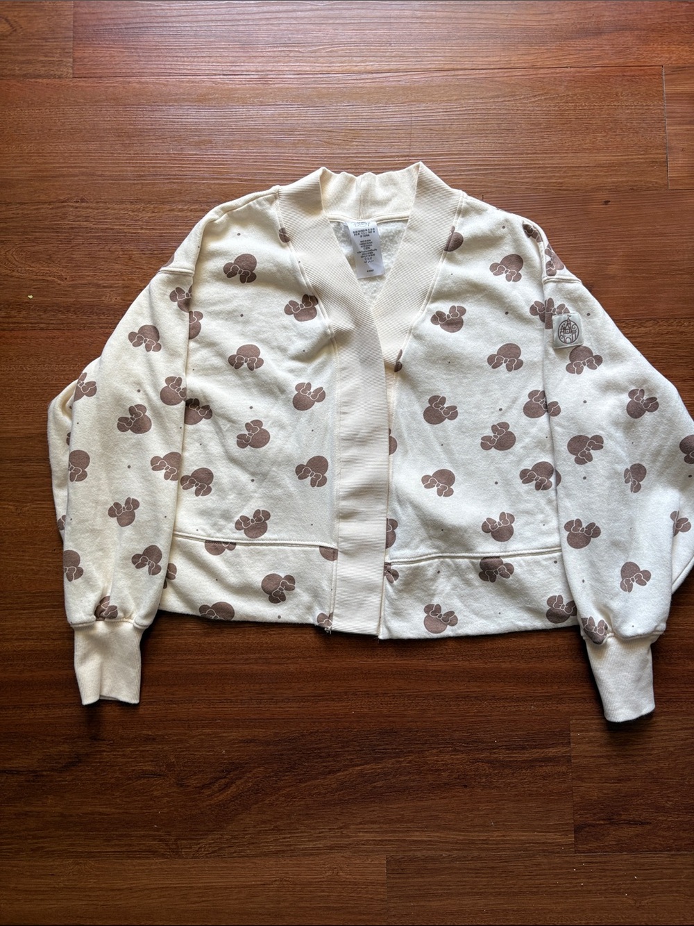 Disney Parks Minnie Mouse Bow Print Cropped Cardigan Sweatshirt XS